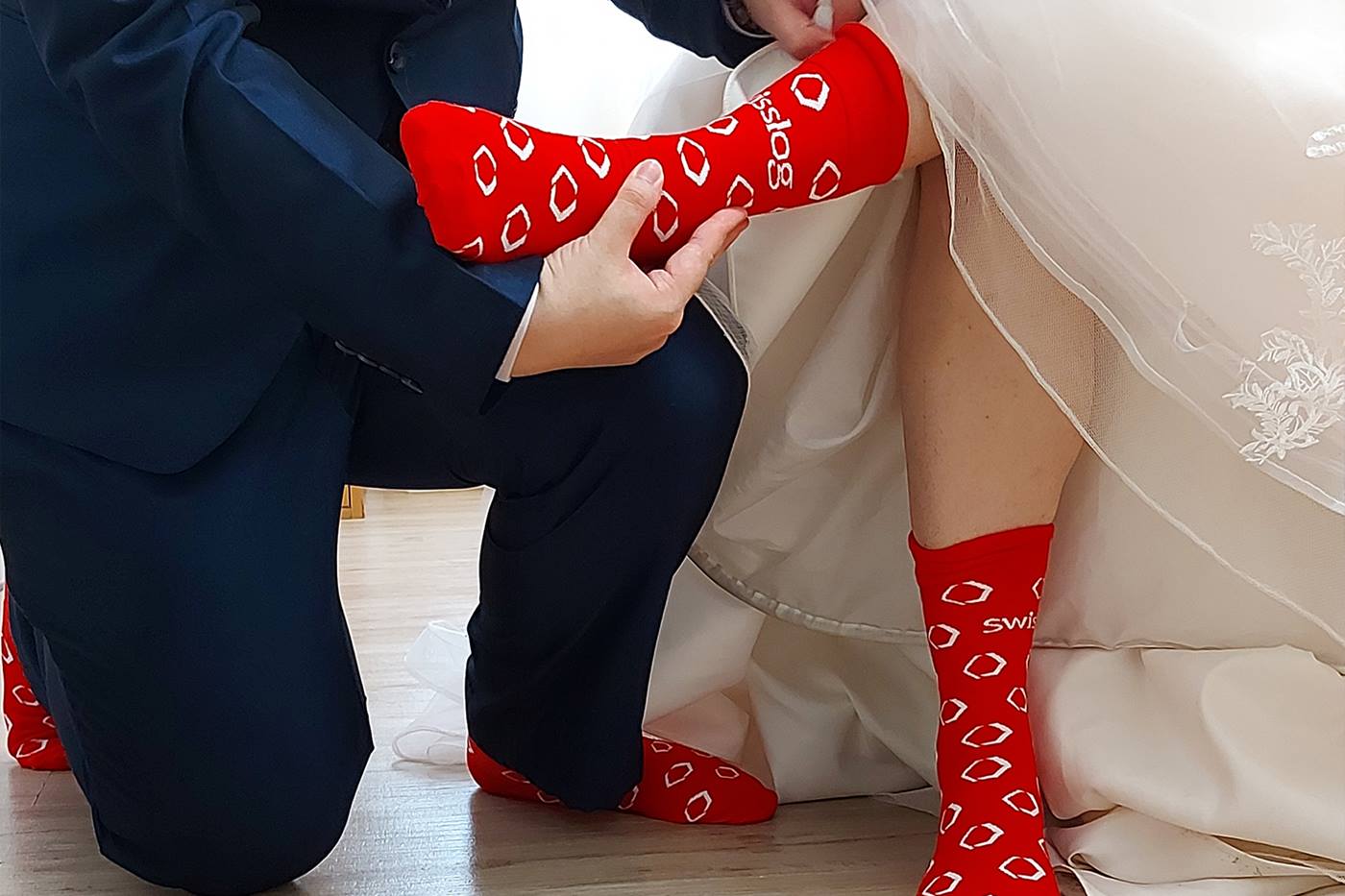 Swisslog socks at a wedding