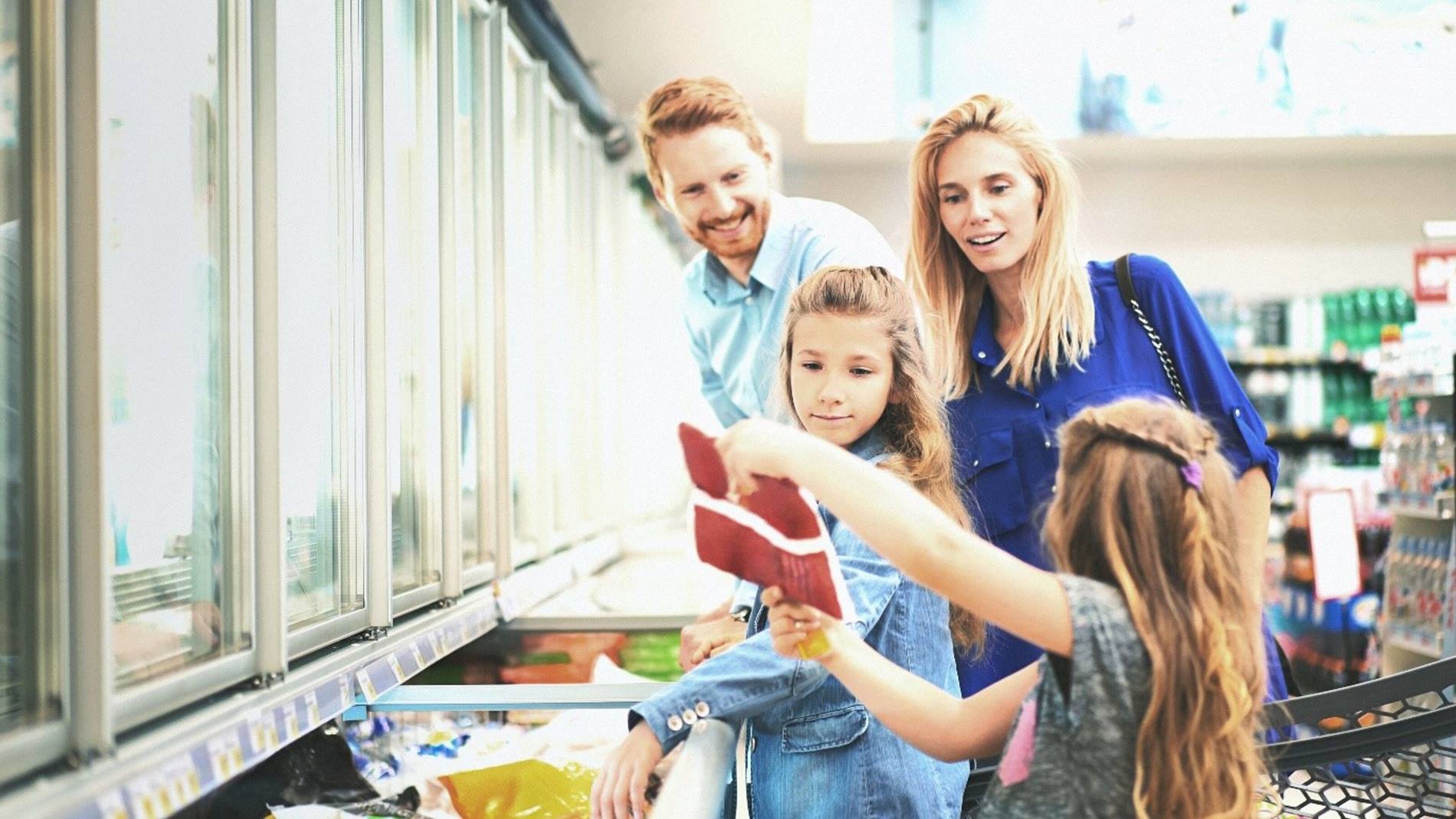 Consumers with frozen food produce