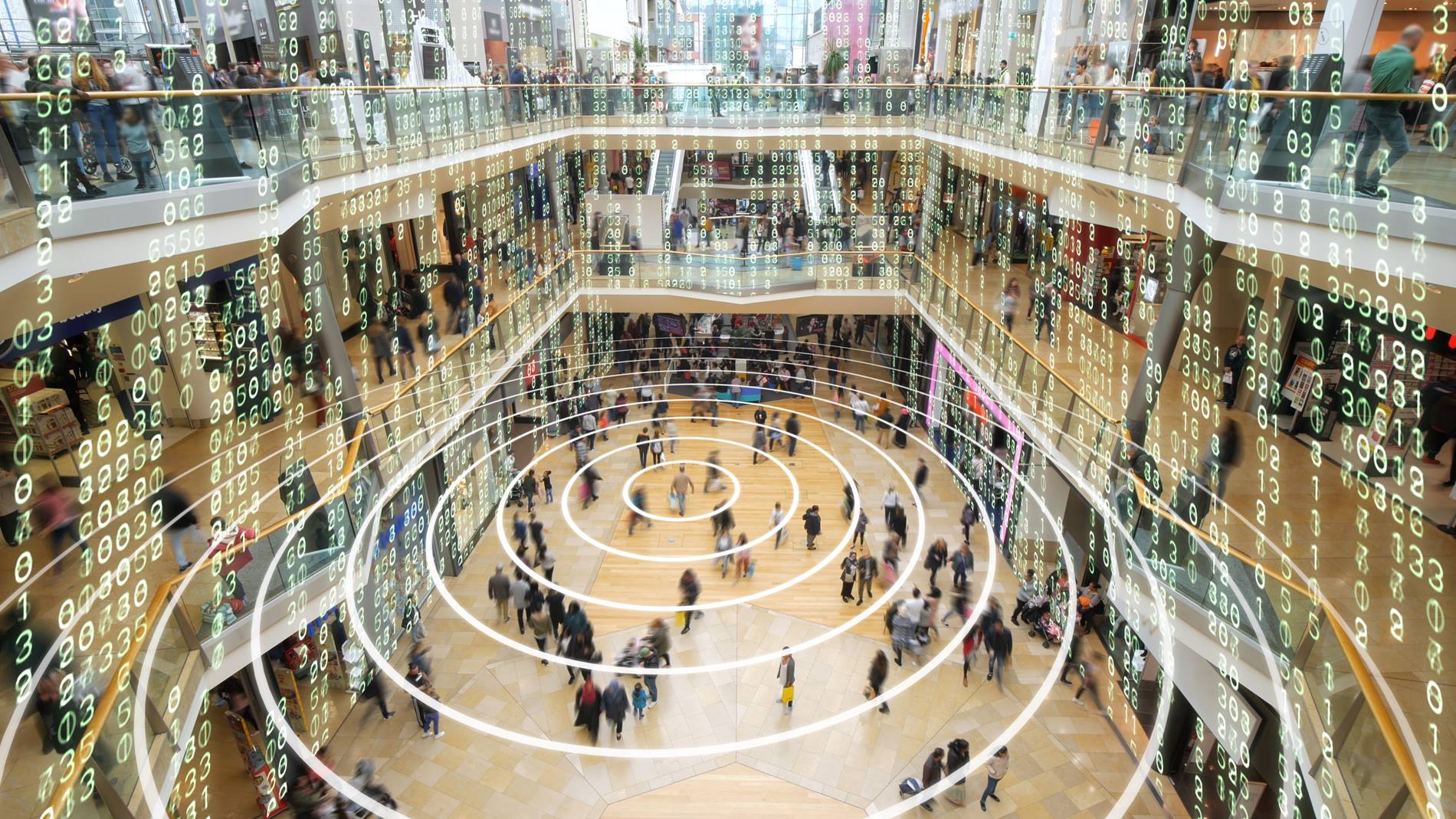 Busy shopping mall with customers