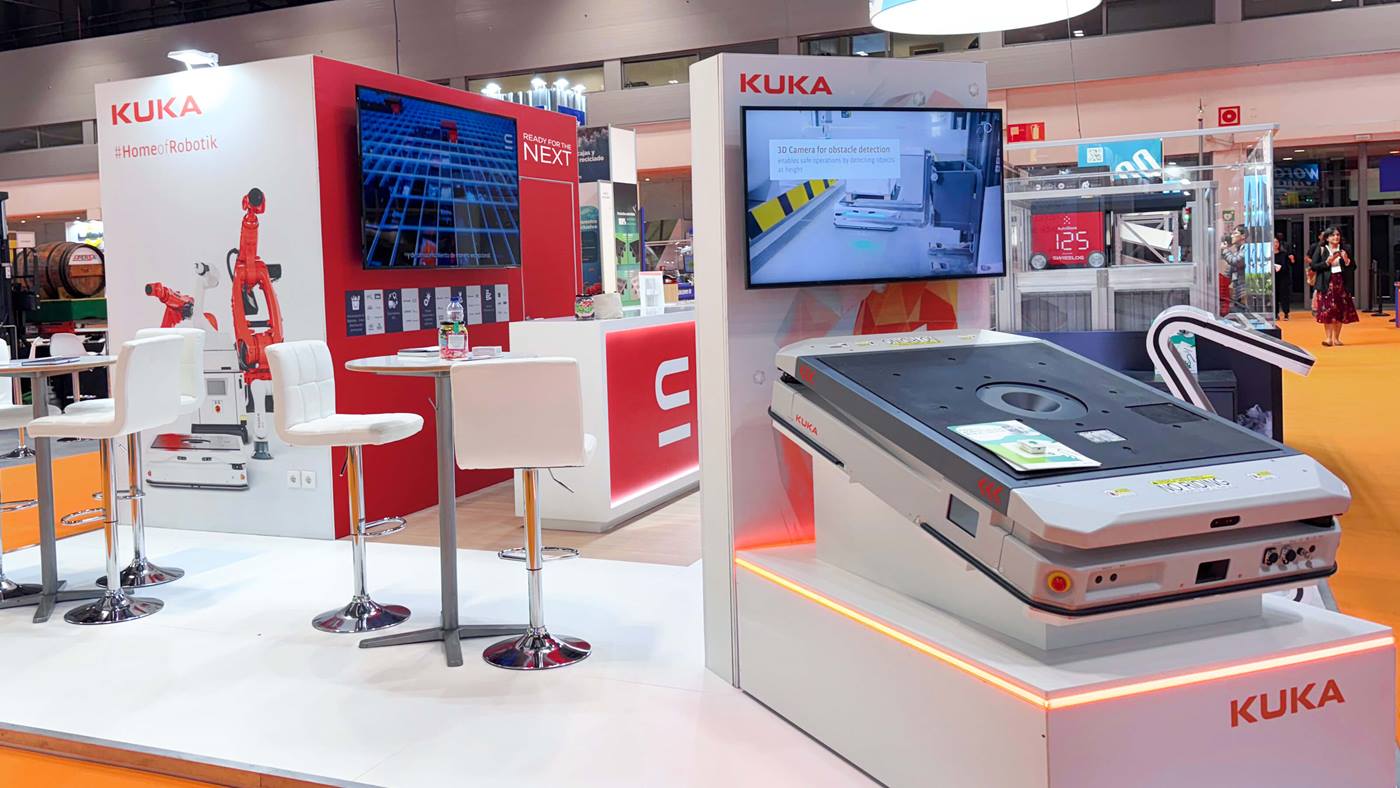 Swisslog's event booth featuring KMR AMR KMP 1500P