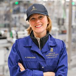 Sophie Tärnström on the coffee production floor at the automated facility in Sweden