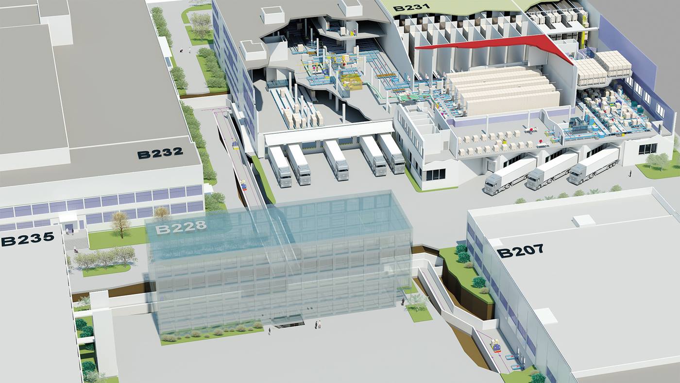 3D layout of Roche pharmaceutical logistics facility Kaiseraugst