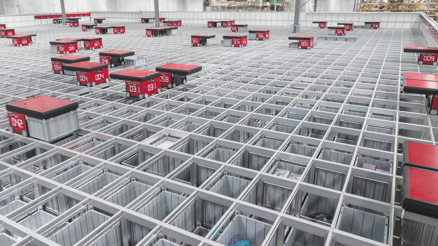 AutoStore grid structure and robots provide high density storage 