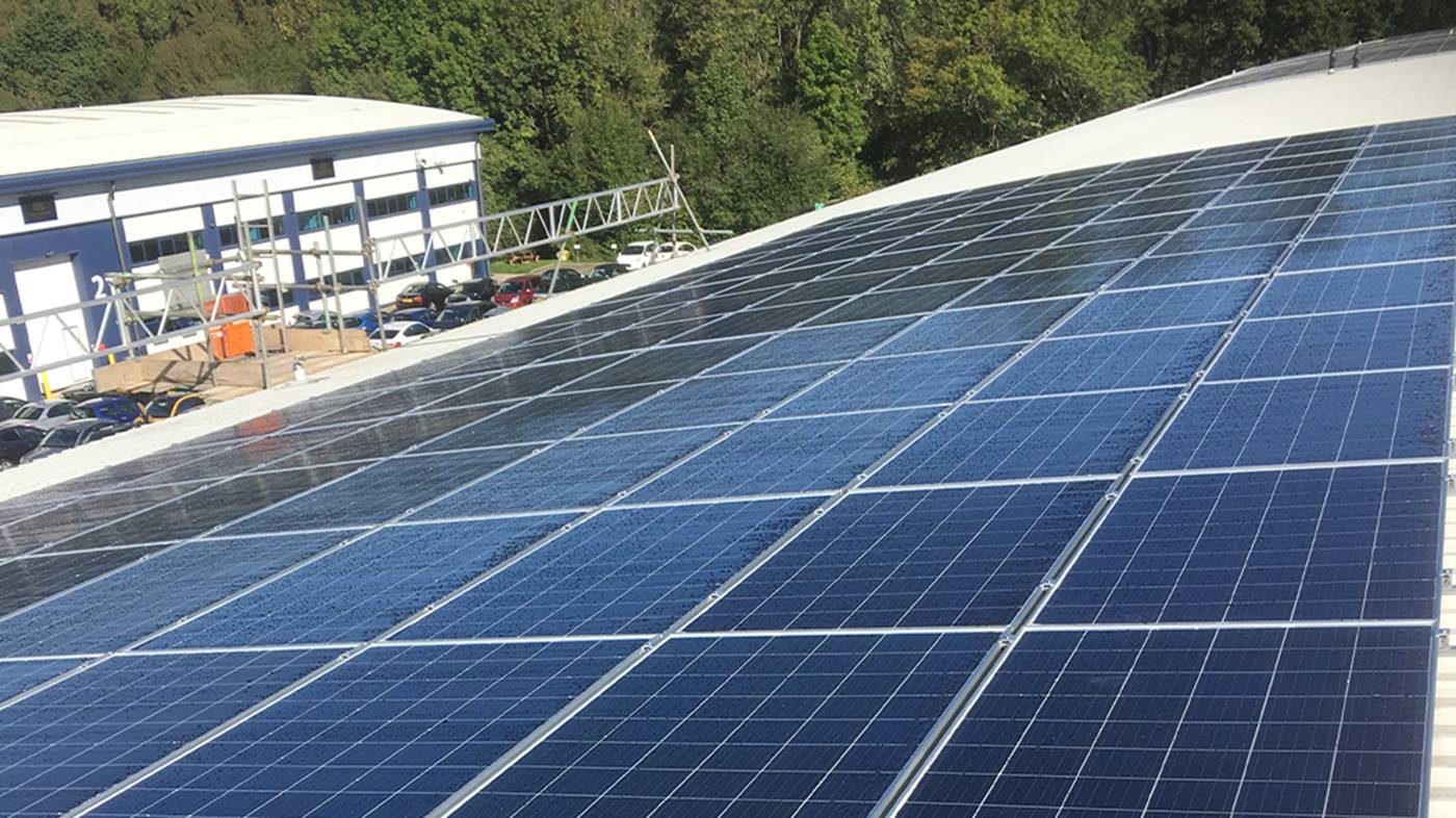 Solar panels on the roof of Swisslog empowered Childrensalon warehouse