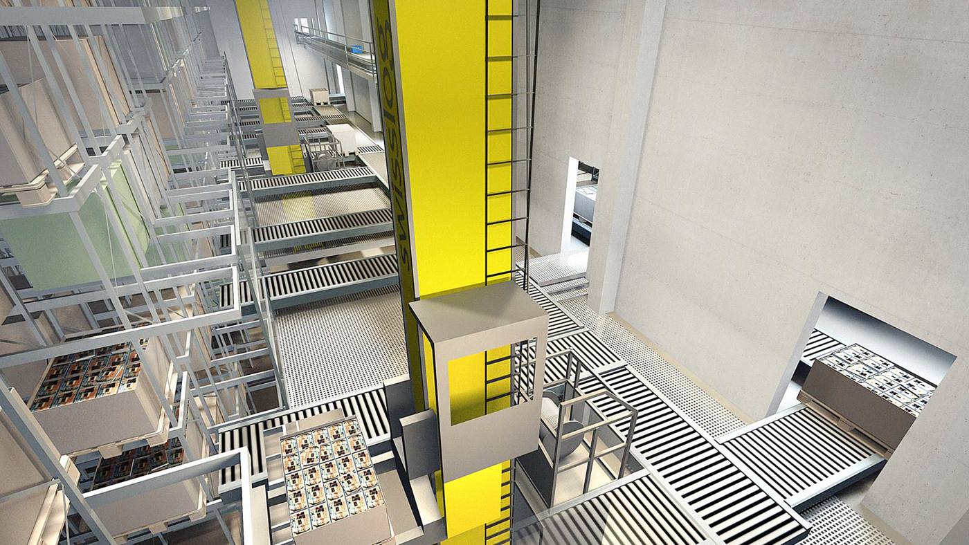 Automated stacker cranes at Forlagssentralen high bay warehouse