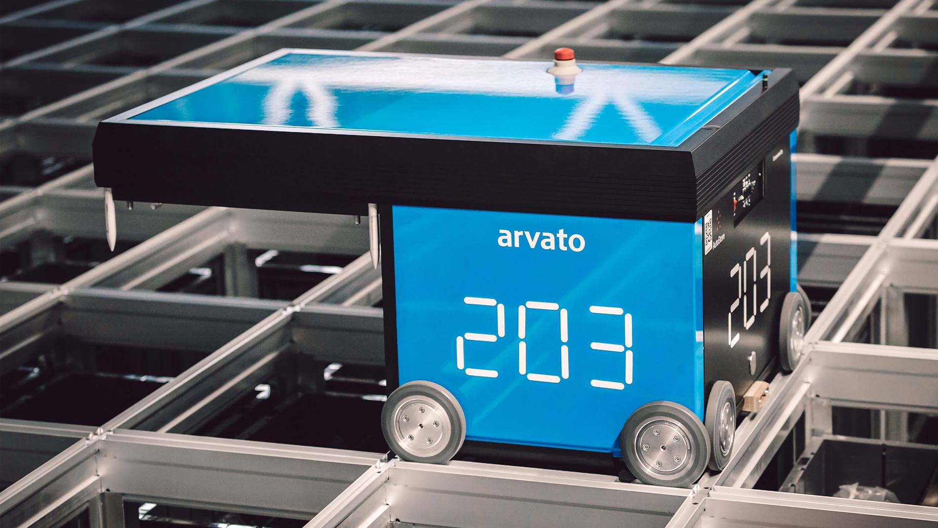 AutoStore system robot empowered by Swisslog at Arvato facility