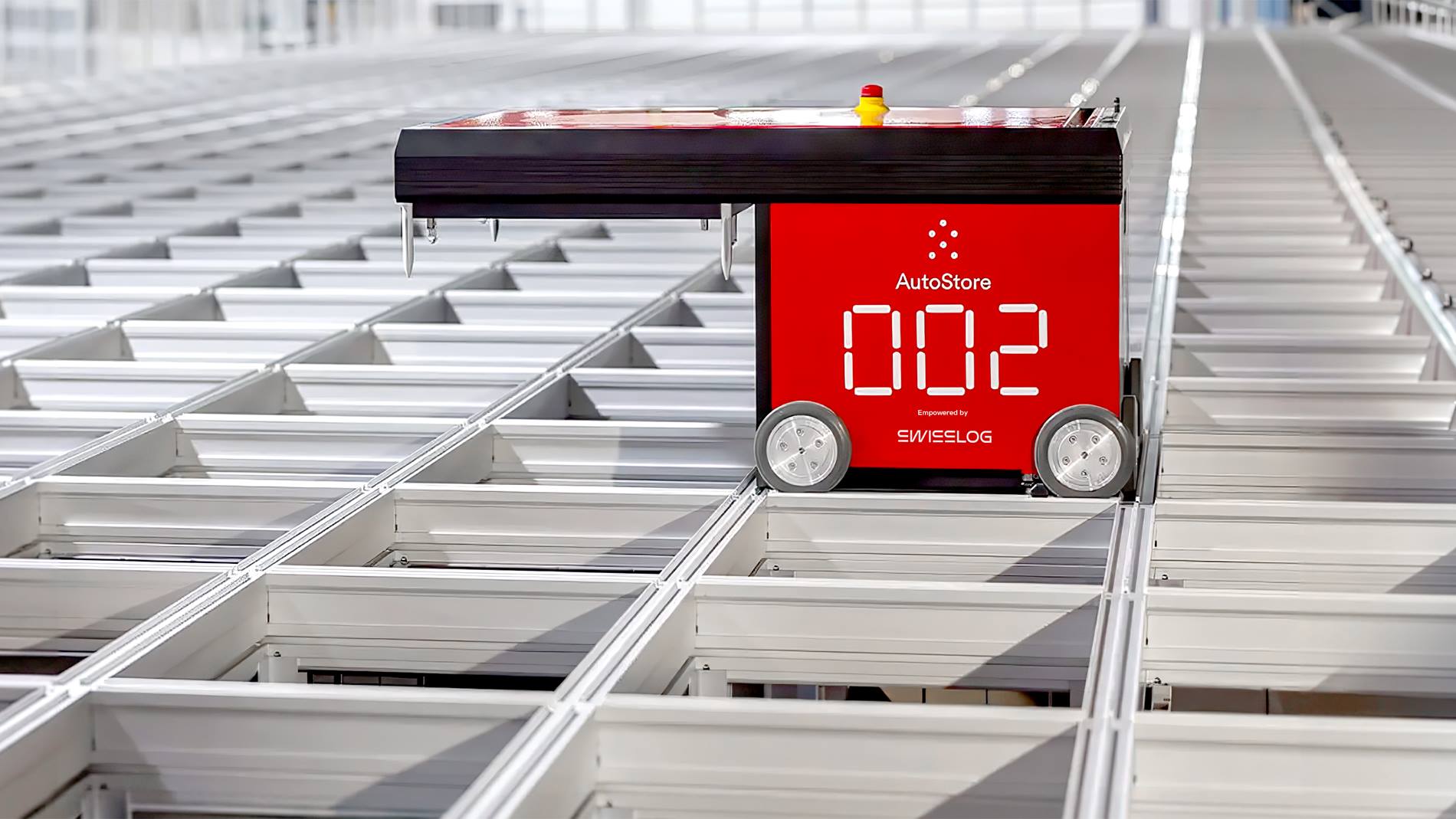 AutoStore robot on grid at Satair facility