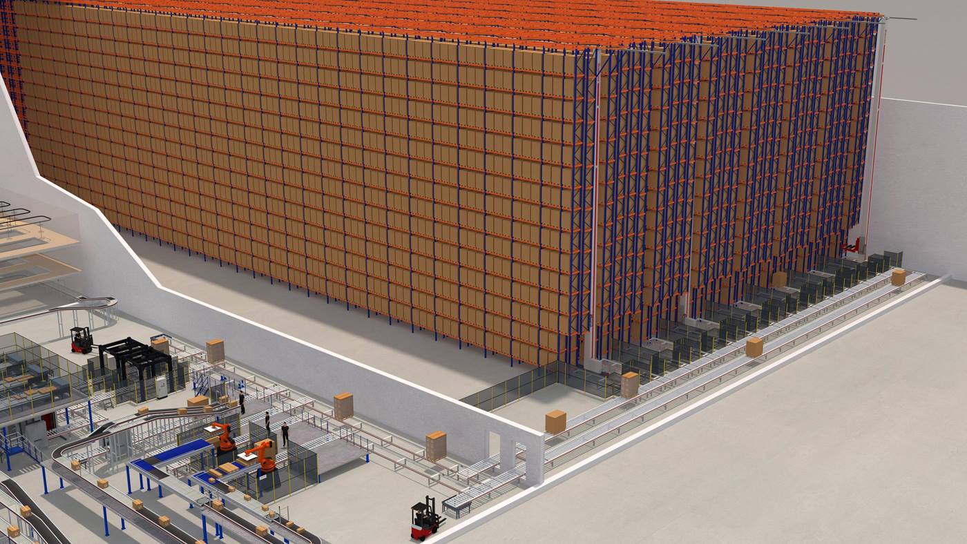 Automated high-bay warehouse enables high efficiency in handling pallets