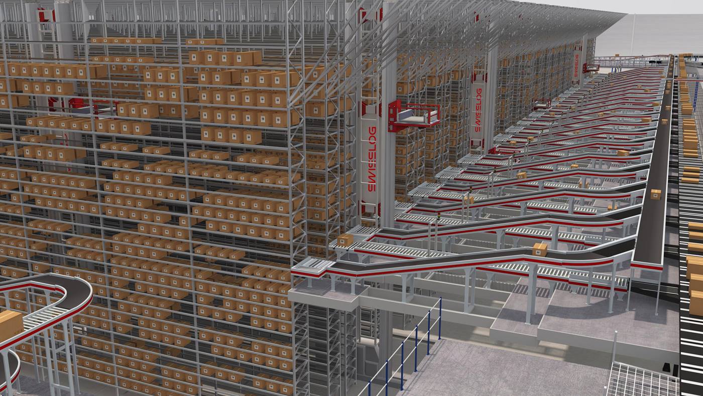 Automated mini load warehouse with stacker cranes and conveyor technology 