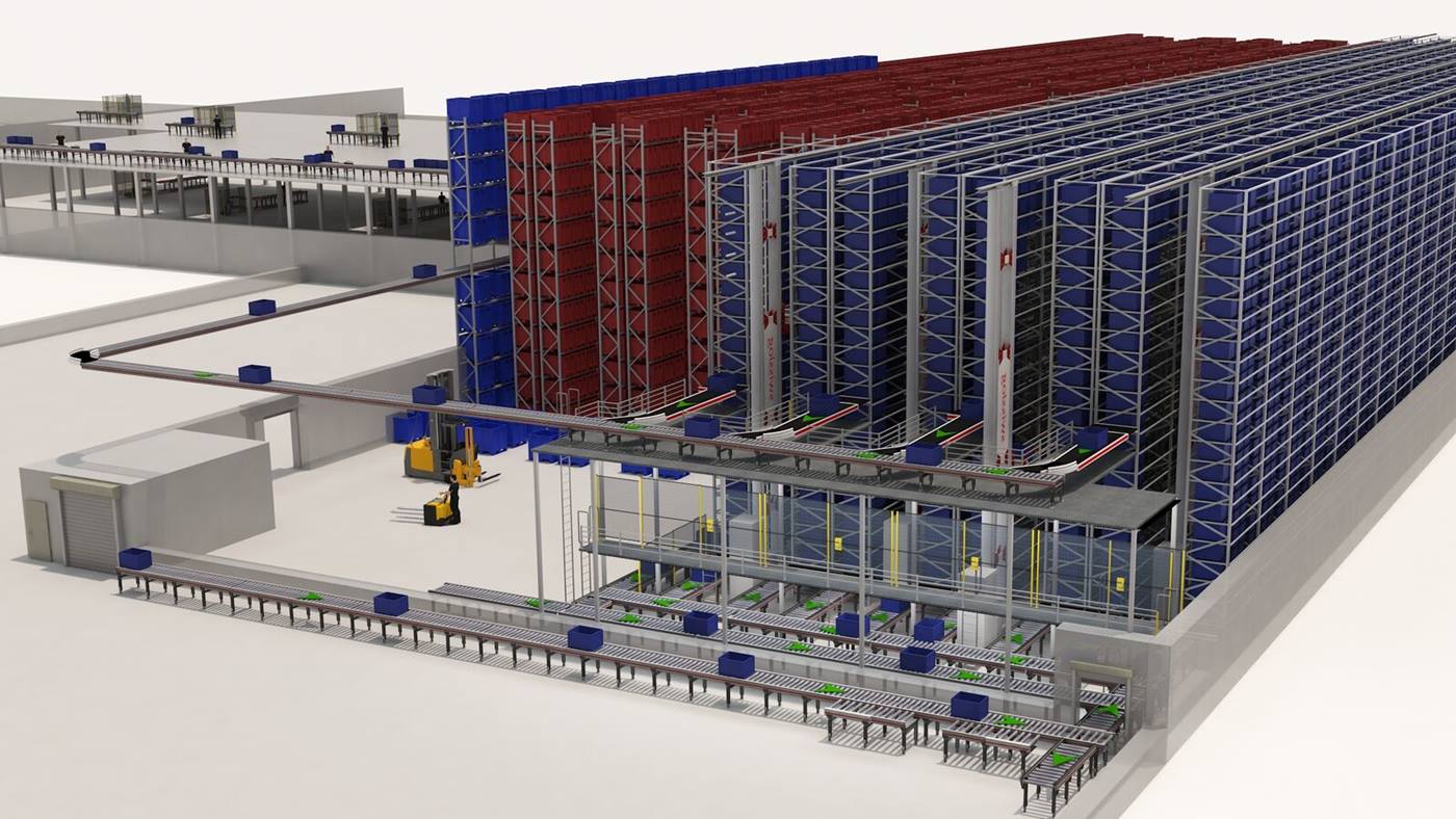 Mini load ASRS next to a manual pallet warehouse