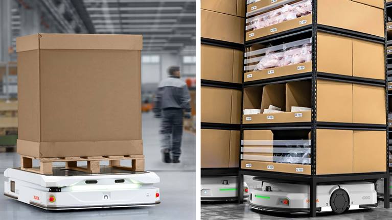 Comparison between shelf-to-person robots and AMR transportation
