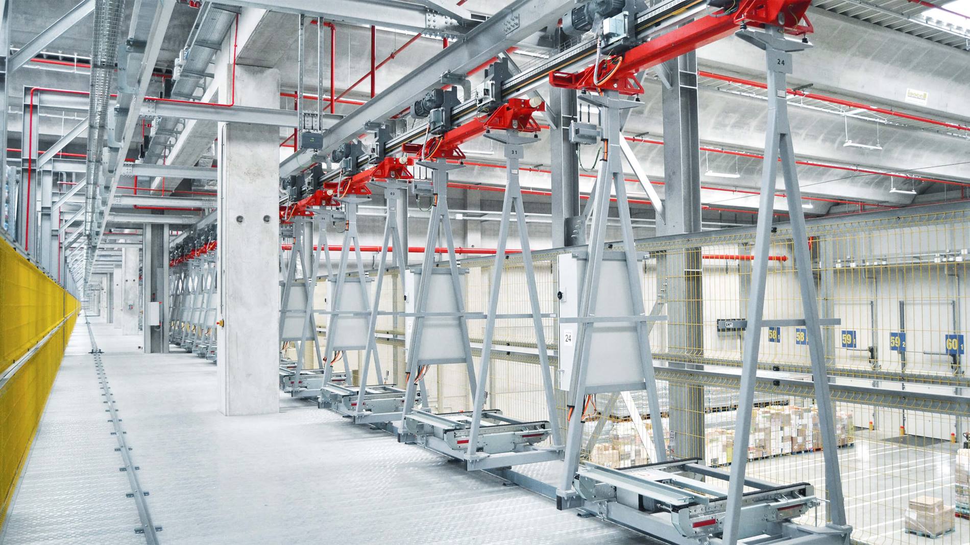 Swisslog electrified monorail system provides fast and efficient pallet transportation.