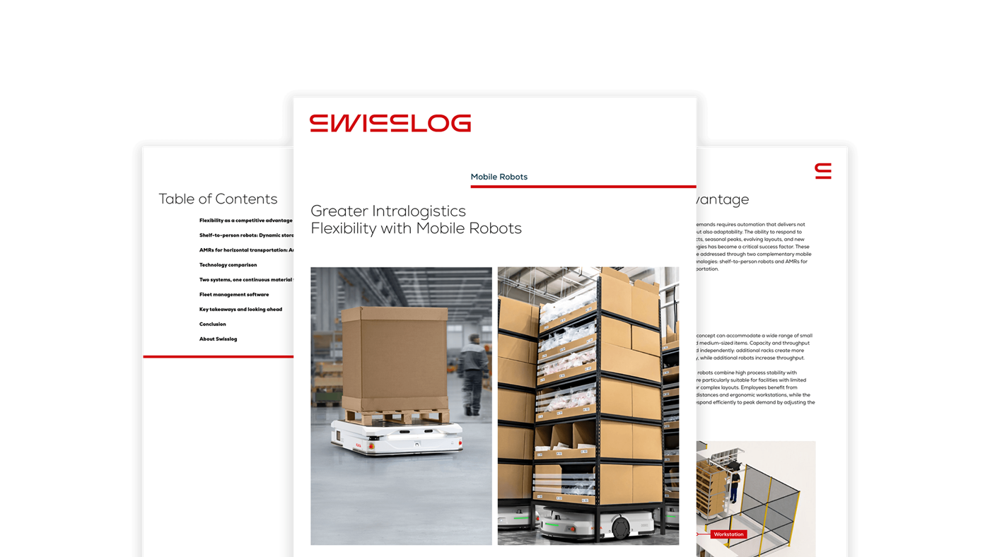 Visual of a white paper comparing shelf-to-person robots and AMR transportation